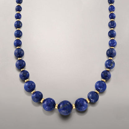 6-18Mm Graduated Blue Lapis Bead Necklace with 14Kt Yellow Gold