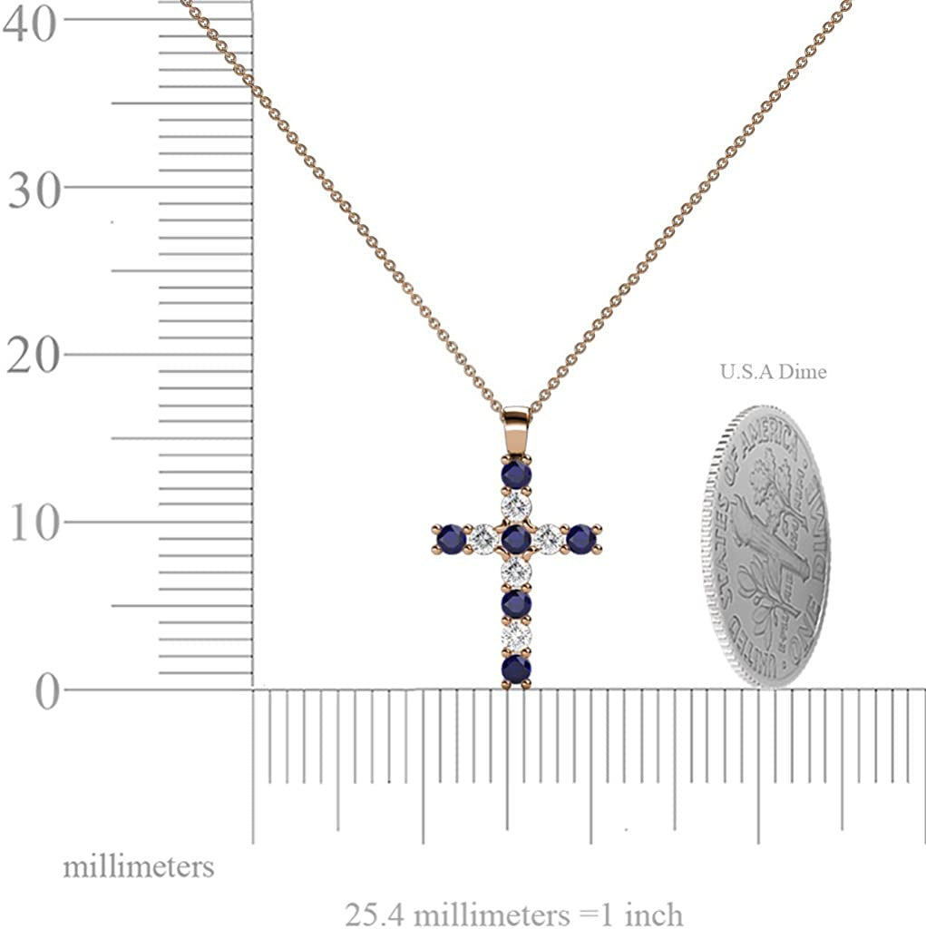 Petite Blue Sapphire & Natural Diamond (SI2-I1,G-H) Cross Pendant 0.34 Ctw 14K G