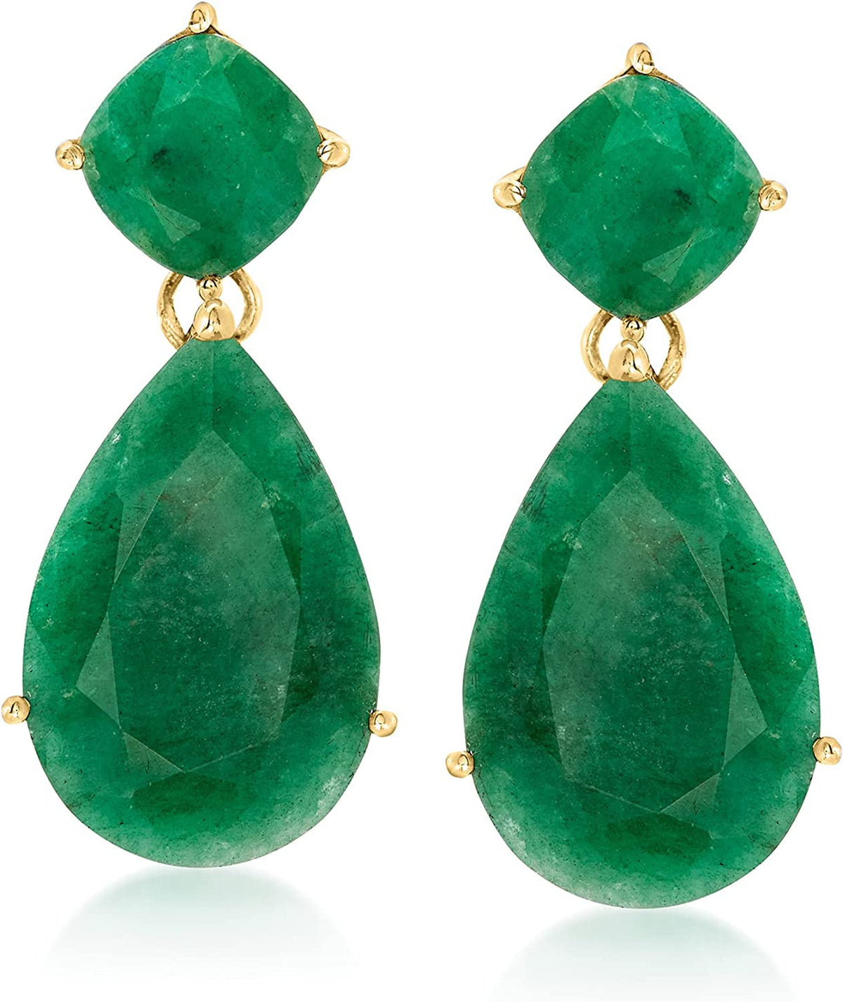 19.20 Ct. T.W. Emerald Drop Earrings in 18Kt Gold over Sterling