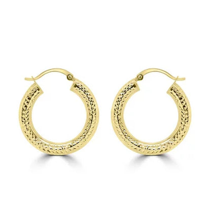 14K Yellow Gold Diamond Cut Hoop Earrings