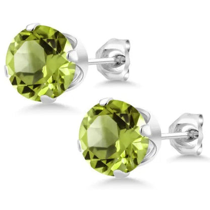 2.00 Ct Green Peridot Gemstone 925 Sterling Silver Stud Earrings 6MM