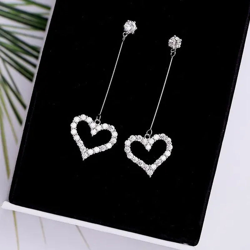 New Exquisite Korean Women'S Fashion Diamond Long Tassel Heart-Shaped Pendant Ea