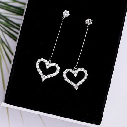 New Exquisite Korean Women'S Fashion Diamond Long Tassel Heart-Shaped Pendant Ea