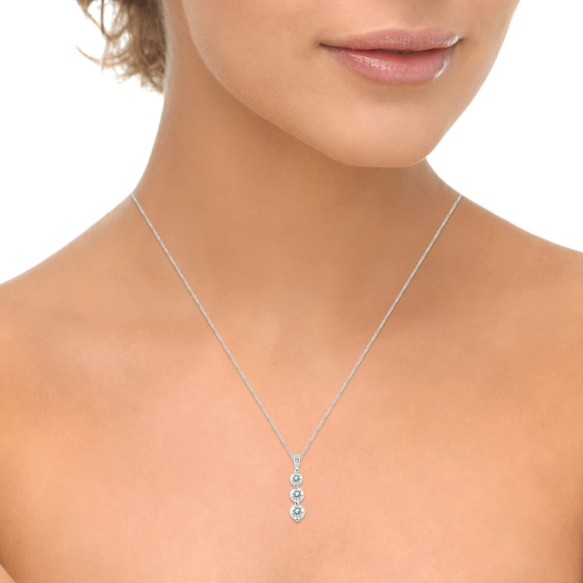 1 Carat TW Three Stone Diamond Pendant Available in 14K Yellow and White Gold