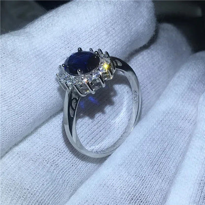 Exquisite Luxury Silver Plated Blue Cubic Zirconia Ring Engagement Wedding Band