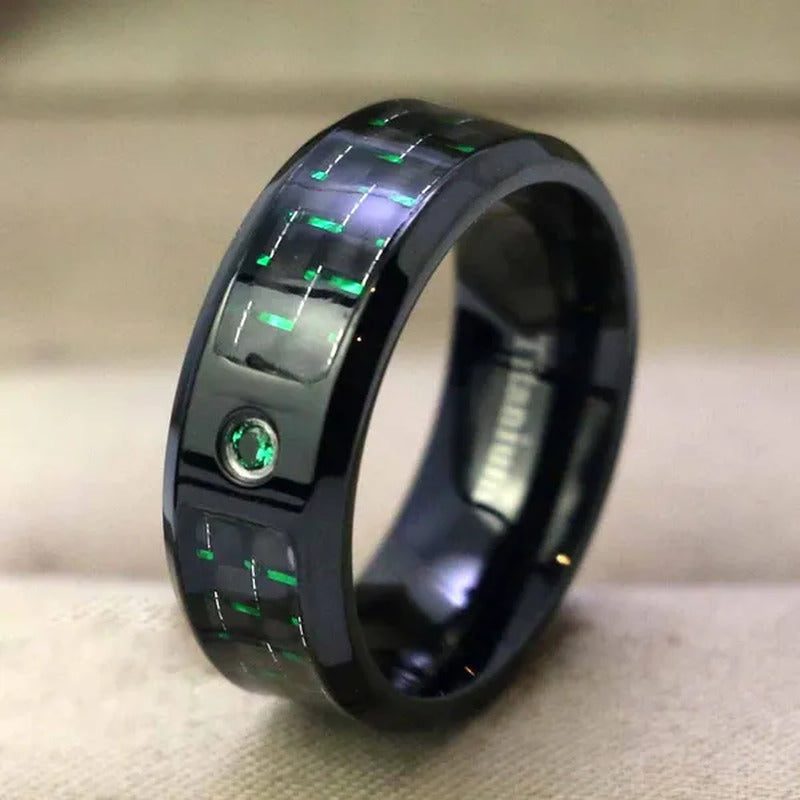 Sz6-12 Couple Rings Green Fiber Cz Titanium Steel Mens Wedding Bands Black Gold