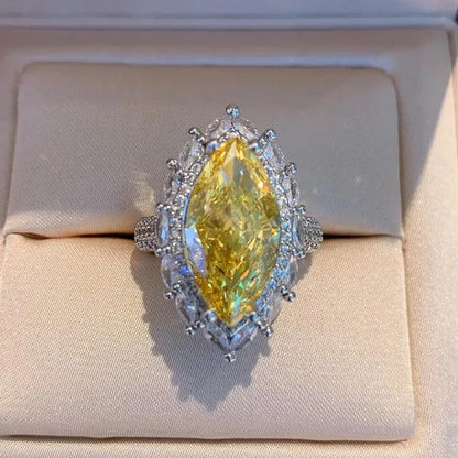 Fashion Silver Plated Lab Diamond 4 Prong Setting Marquise Cut Citrine Gemstone