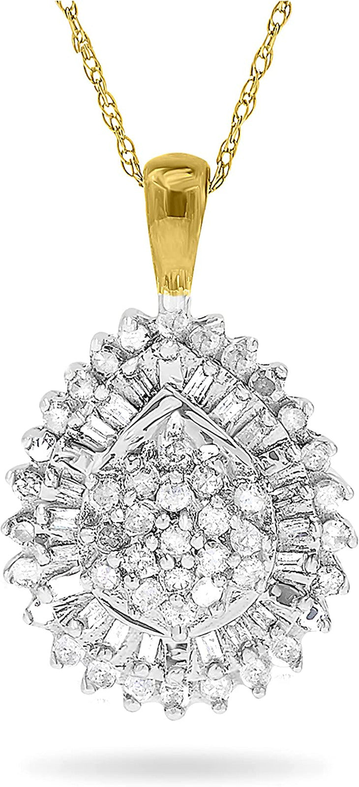 10K Polished Yellow and White Gold Chain & round Shaped Pendant W Diamond April