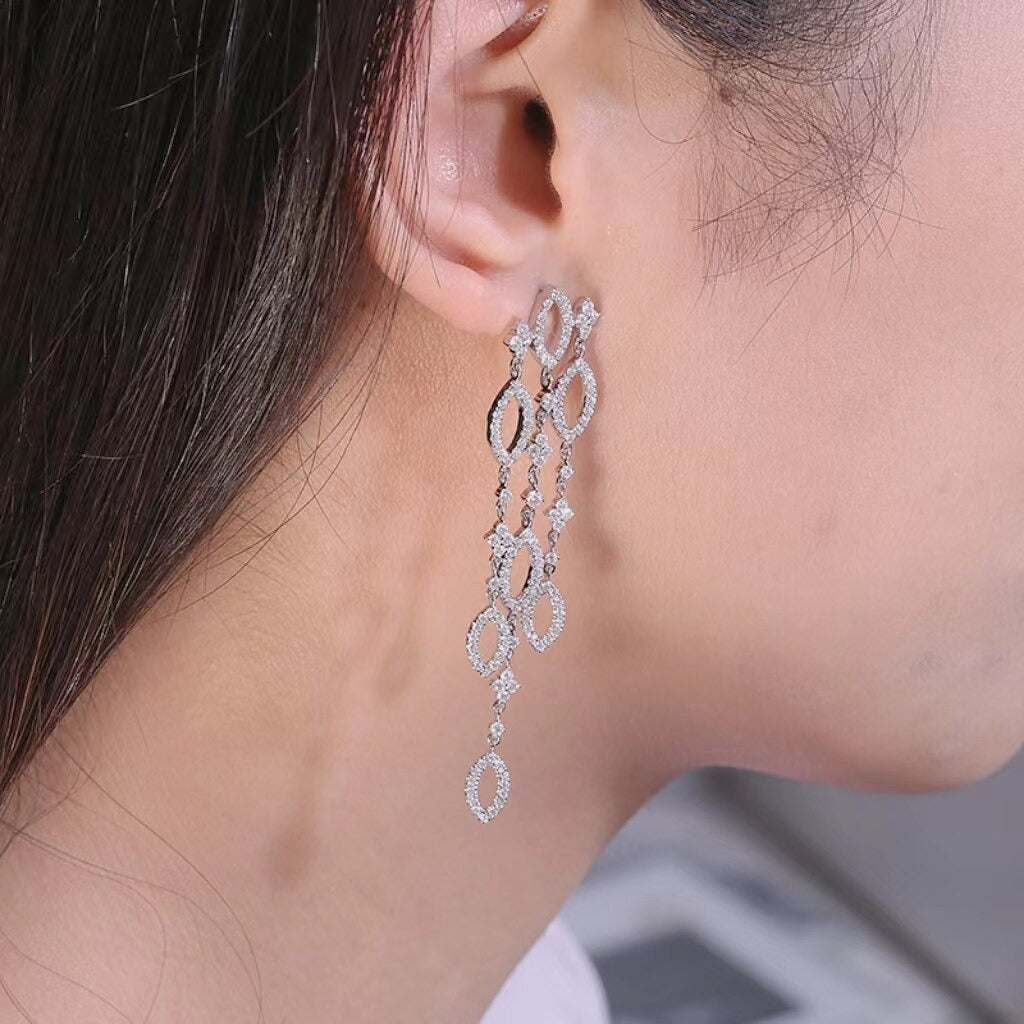 New Fashion Real Solid 10K Gold Moissanite Drop Earrings for Women Elegant