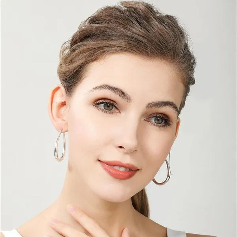 Simple Smooth Gold Plated Exaggerate Hoop Earrings Wedding Engagement Anniversar
