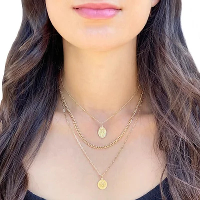 14K Yellow Gold Virgin Mary Choker Necklace, 16"