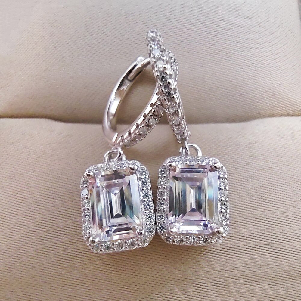 1+1CT 5X7MM Emerald Cut Rectangular Moissanite Earrings Passed the