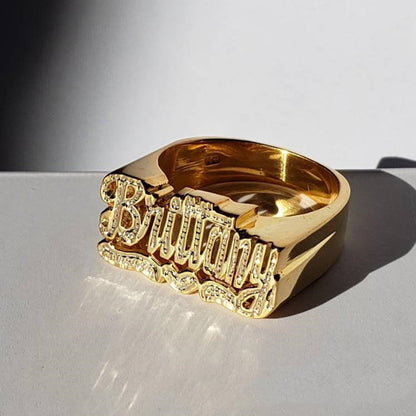 S925 Sterling Silver Name Personality Two-Tone Ring