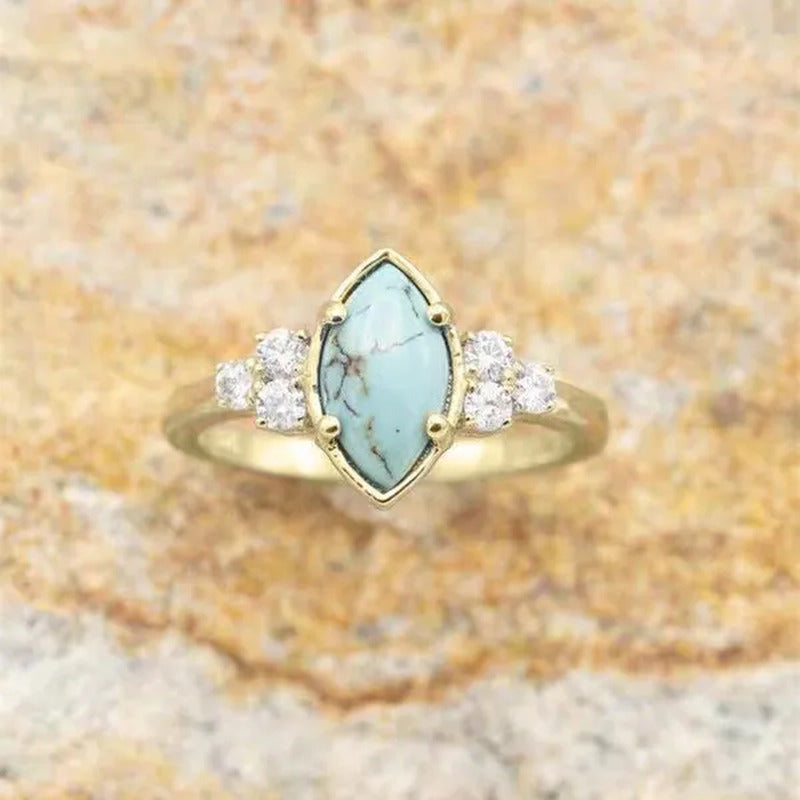 3Pcs/Set Exquisite and Elegant Inlaid Zircon and Turquoise Women'S Ring, Fashion