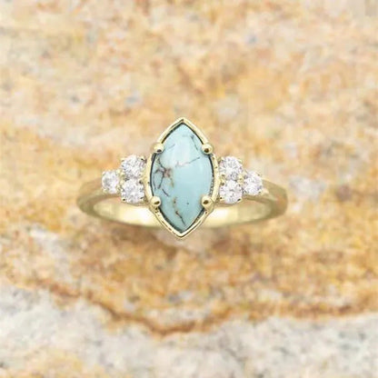 3Pcs/Set Exquisite and Elegant Inlaid Zircon and Turquoise Women'S Ring, Fashion