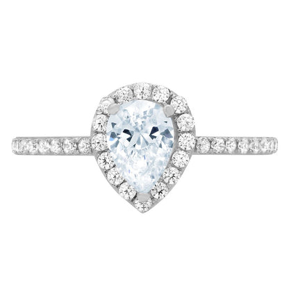 0.8Ct Pear Cut - Solitaire with Accents - Simulated Blue Diamond - 14K White Gol