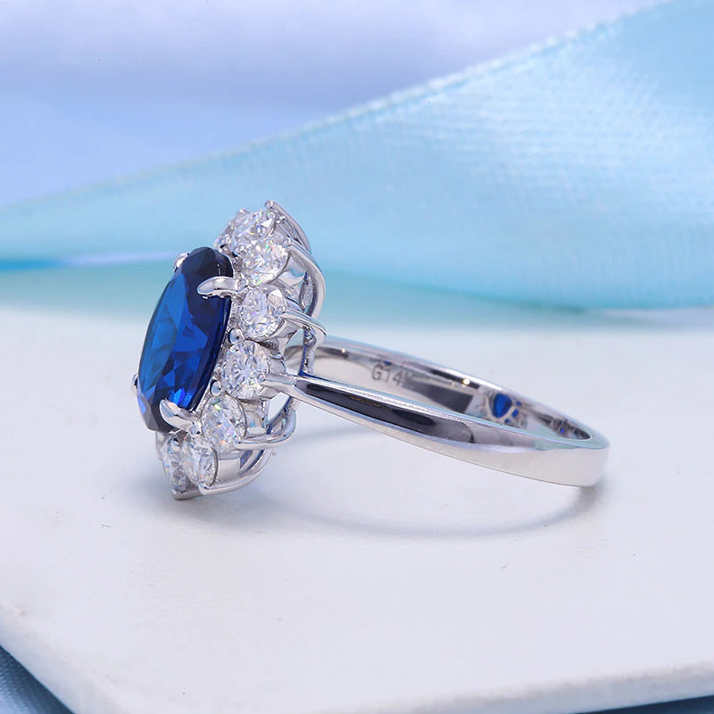 AEAW Genuine Woman Engagement Rings 8X10Mm Lab Sapphire with Moissanite Jewelry