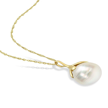 10-11Mm Drop South Sea Cultured Freshwater Pearl 14Kt Yellow Gold Leaf Crown Dro