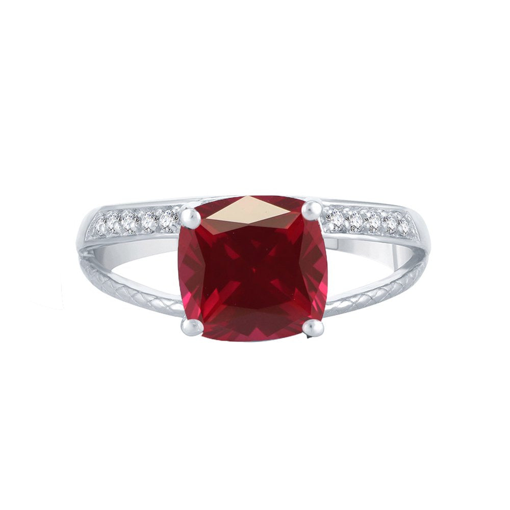Sterling Silver with Ruby and Natural White Topaz Split-Shank Cocktail Ring