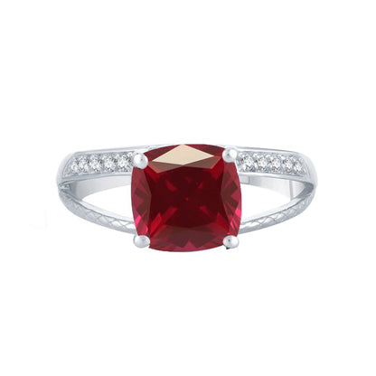 Sterling Silver with Ruby and Natural White Topaz Split-Shank Cocktail Ring