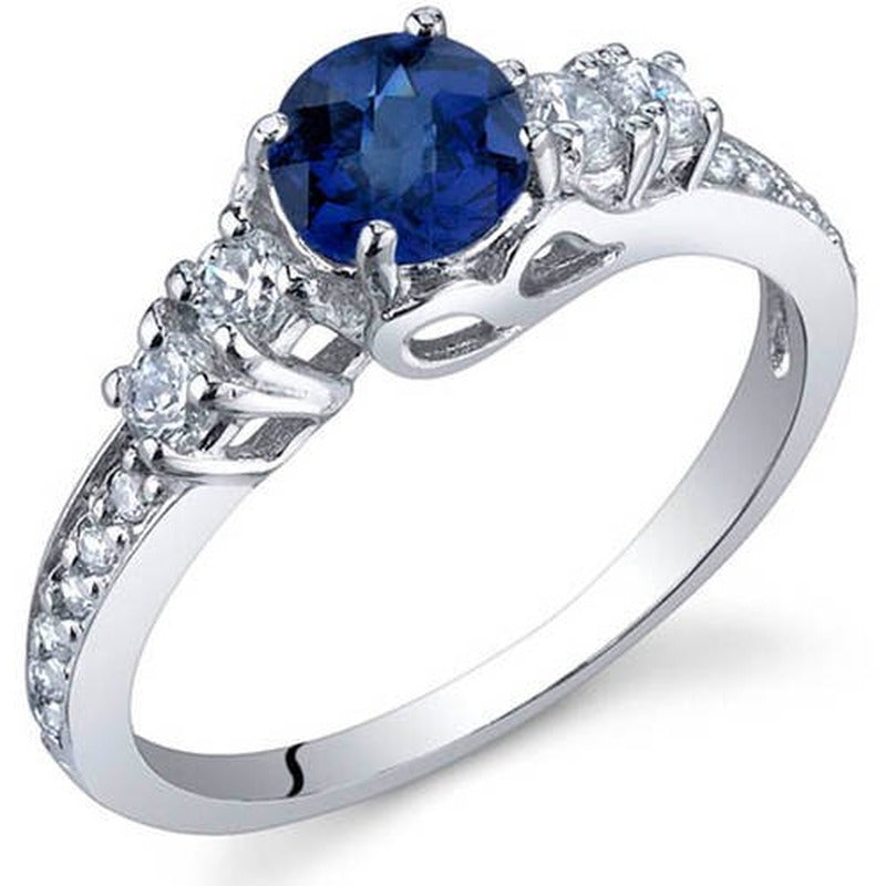 0.75 Ct round Created Blue Sapphire Ring in Sterling Silver