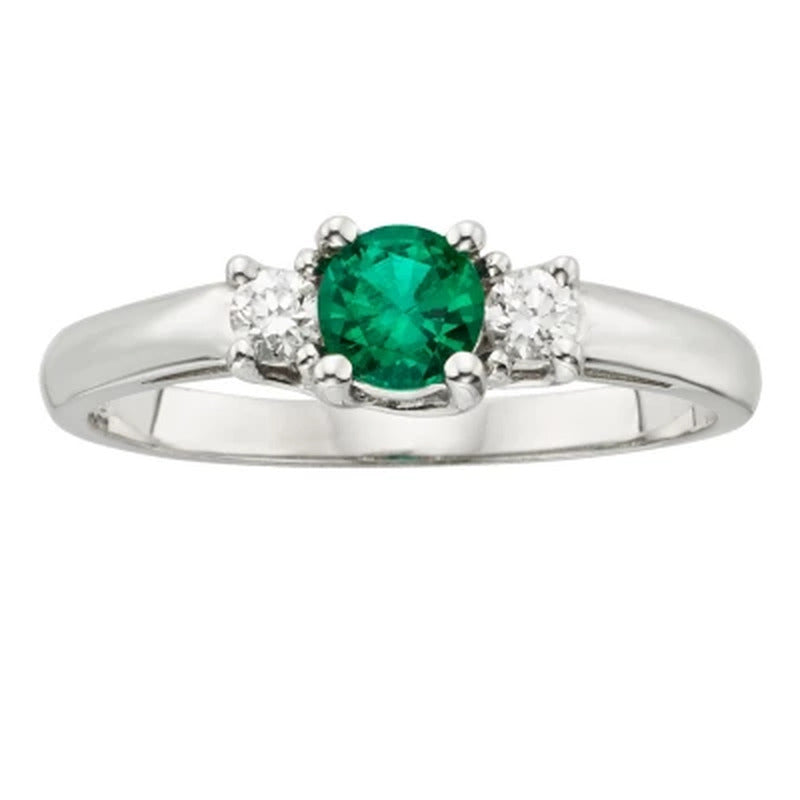Three Stone Emerald Ring with 0.14CT. T.W. Diamond Set in 14K Gold