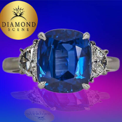 5 carat Vivid Blue Sapphire Diamond Platinum Ring