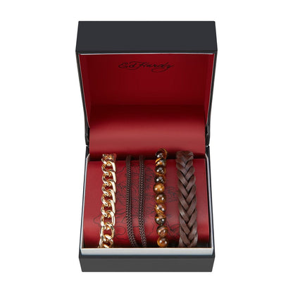 Tiger I Beads, Vegan Leather, Wax Rope Multi-Layered Stackable Bracelet Set for