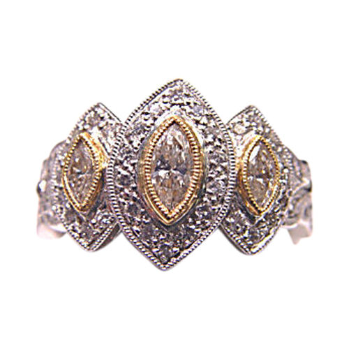 3 MARQUISE CUT DIAMONDS WITH ROUND BRILLIANT CUT DIAMONDS TOP SET RING PLATINUM
