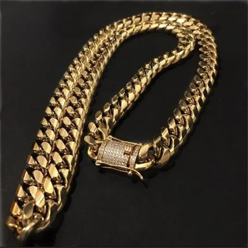 New Fashion Jewelry 18K Gold / 925 Silver Plated Men Cuban Miami Link Necklace S