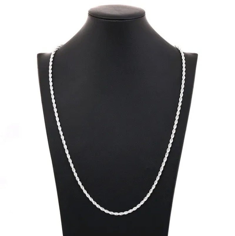 Men'S Metal Jewelry Set Silver Twisted Rope Chain Necklace Bracelet