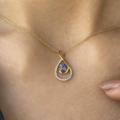 Tanzanite and Diamond Teardrop Pendant Necklace for Women, 14K Yellow Gold, with