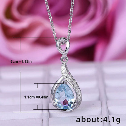 Ice Out Diamond Necklaces Drop Shaped Blue Zircon Clavicle Chain Necklace Birthd