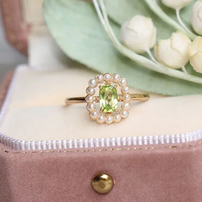 Agete Same Japanese Ring Rectangular Peridot Silver Ring Natural Freshwater Pear