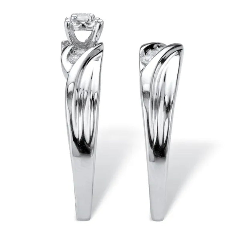 Round Cubic Zirconia Diagonal 2-Piece Wedding Ring Set .24 TCW in Yellow Gold-Pl