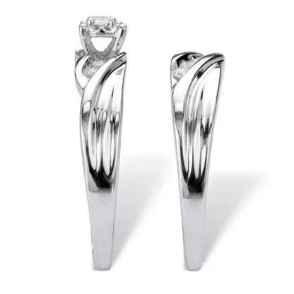 Round Cubic Zirconia Diagonal 2-Piece Wedding Ring Set .24 TCW in Yellow Gold-Pl