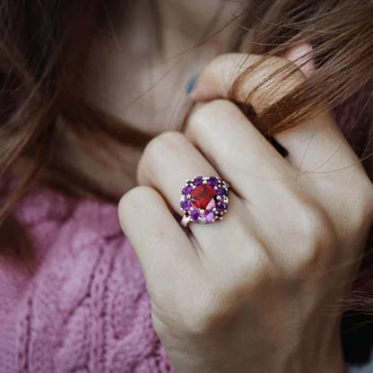 Garnet and African-Amethyst Cocktail Ring in Sterling Silver