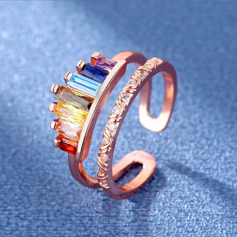 New Micro-Inlaid Zircon Rainbow Crown Ring Female Fashion Opening Adjustable Ind