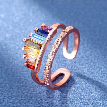 New Micro-Inlaid Zircon Rainbow Crown Ring Female Fashion Opening Adjustable Ind