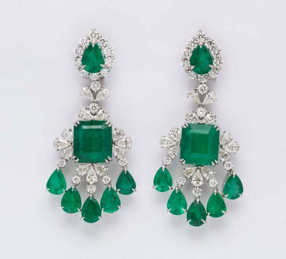 Green Emerald and Diamond Chandelier Earring