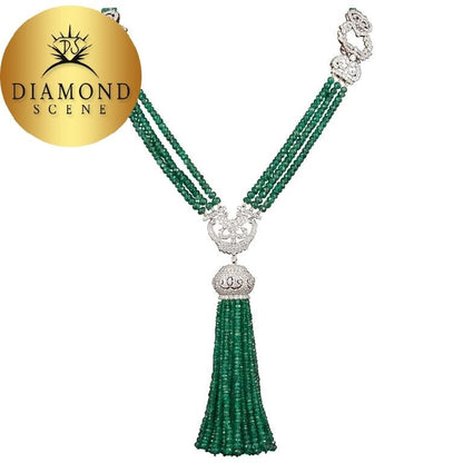 Unique Green Emerald and Diamond Tassel Necklace