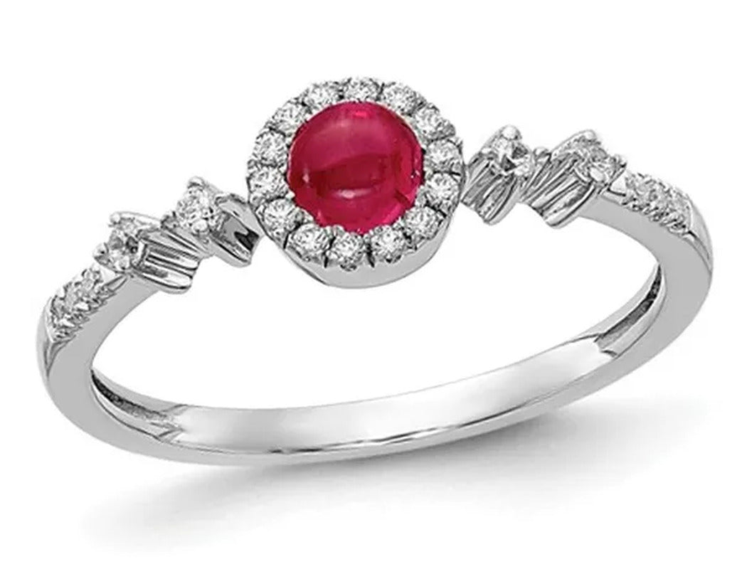 1/3 Carat (Ctw) Cabachon Ruby Ring in 14K White Gold with 1/8 Carat (Ctw) Diamon