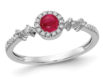1/3 Carat (Ctw) Cabachon Ruby Ring in 14K White Gold with 1/8 Carat (Ctw) Diamon