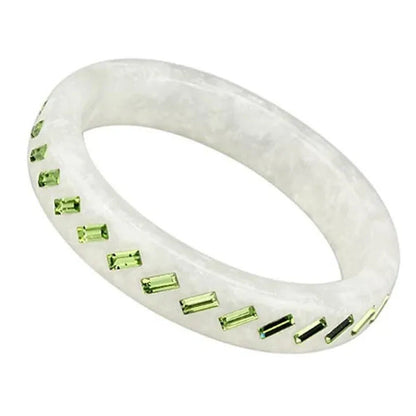 Alamode VL093-8 8 In. Resin Bangle with Top Grade Crystal, Peridot