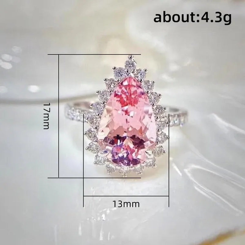 Luxurious High-Quality Flower Shaped Silver Inlaid Dazzling Pink Zircon Women'S