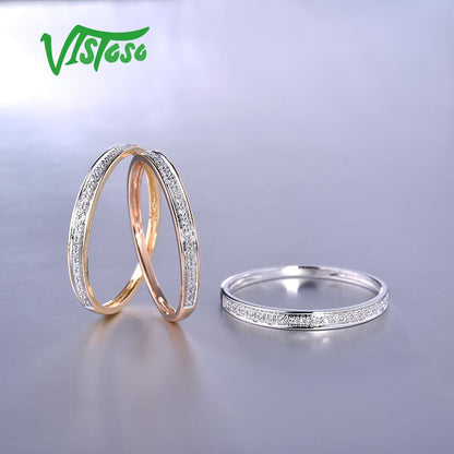 Genuine 14K White/Yellow/Rose Gold Rings for Women Simple Style Eternal Diamond