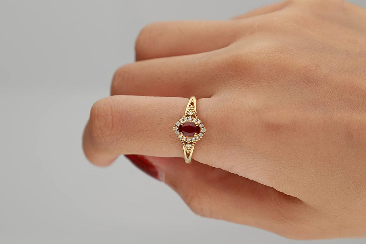 10K Yellow Gold Mozambique Genuine Ruby Ring with Diamonds for Women | Ethically