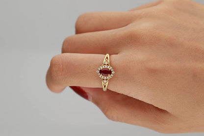 10K Yellow Gold Mozambique Genuine Ruby Ring with Diamonds for Women | Ethically
