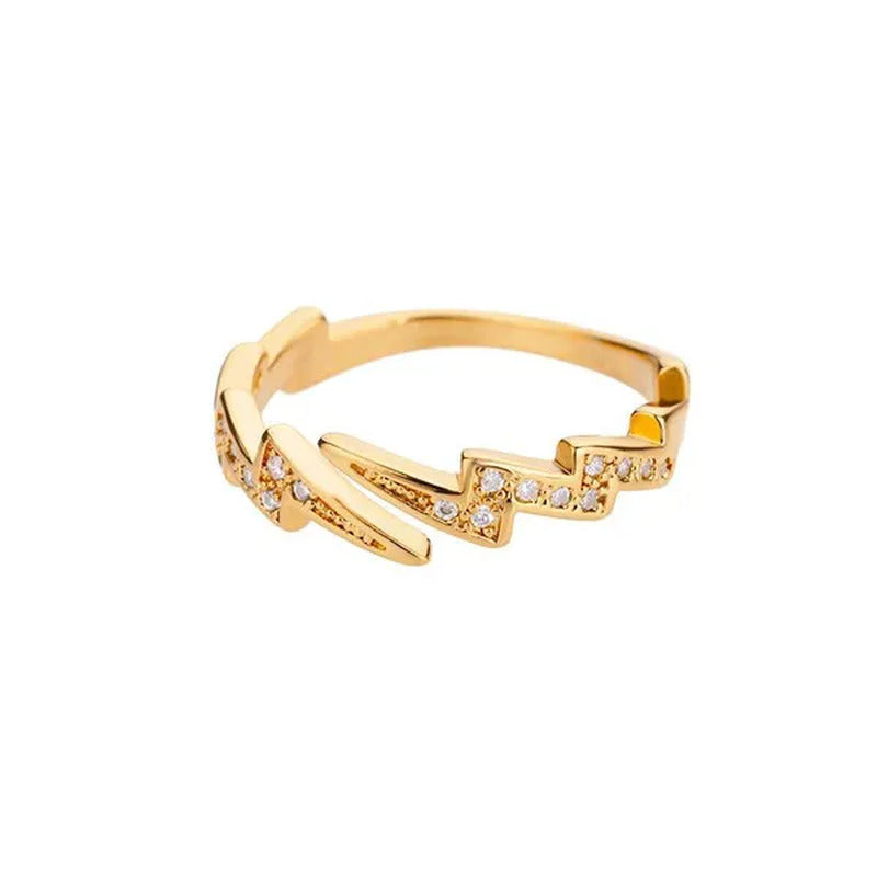 Lightning Rings for Women Stainless Steel Gold Plated Finger Ring Trend Zirconia