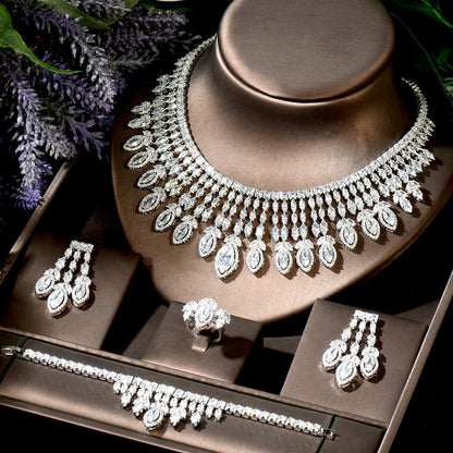 Luxury White Gold Color AAA Cubic Zircon Statement Jewelry Sets Earring